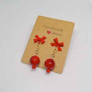 NEW Amimi handmade Red bow with Red Pearl Earrings #5